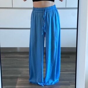 Zara Satin High Waisted Blue Stretch Pants
